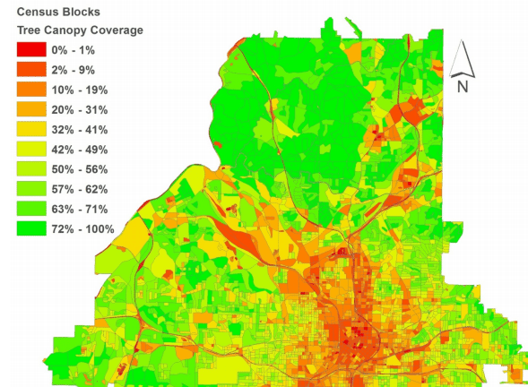 This Georgia Tech Study mapped Atlanta's Tree Canopy and Buckhead came in first place (Top portion of this map).